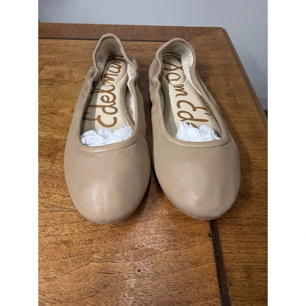 Sam Edelman Women's 9 Nude  Leather Round Toe Ballet Flats Shoes Embroidered